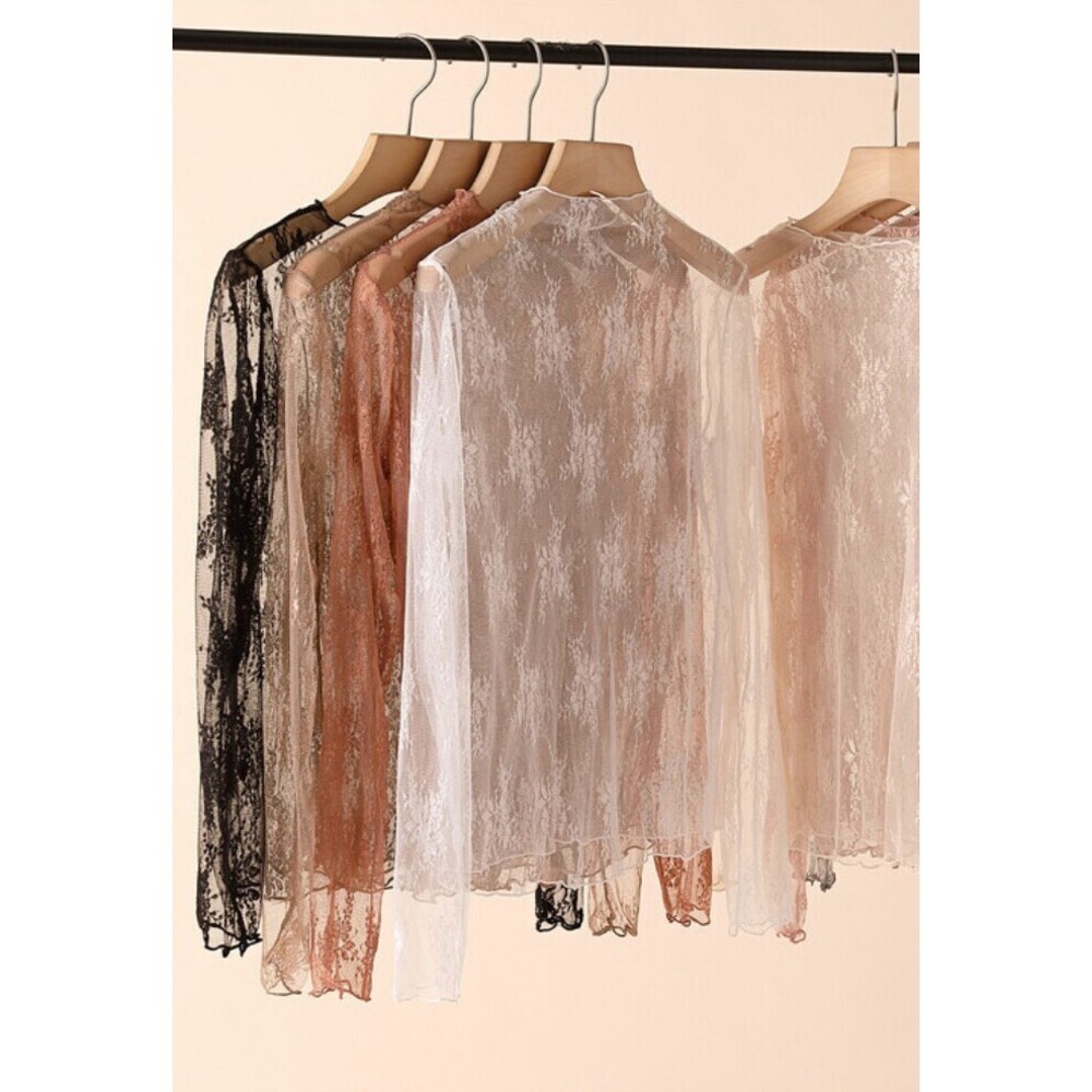 1I1399 C Lace Mesh Sheer Top Coffee Various Sizes - Picture 4 of 5